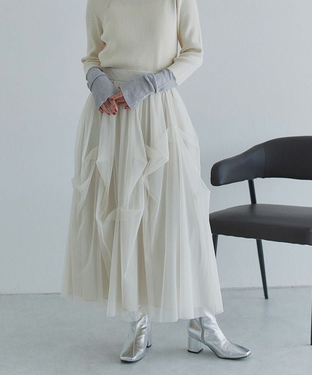 【ピエロ/Pierrot】のECLAM タックデザインチュールスカート インテリア・キッズ・メンズ・レディースファッション・服の通販 founy(ファウニー) 　ファッション　Fashion　レディースファッション　Fashion for Women　スカート　Skirts　エアリー　Airy Texture　コンパクト　Compact, Small Size　チュール　Tulip, Tulip Motif　プチプライス・低価格　Affordable / Budget Price　163cm / オフホワイト / M|ID: prp329100004972233 ipo3291000000037284578