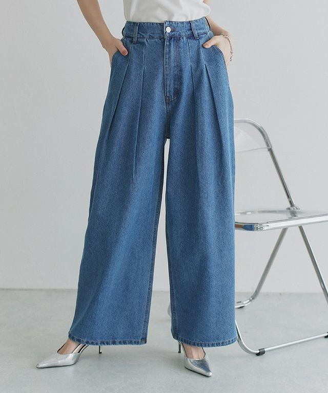 【ピエロ/Pierrot】のECLAM タックデザインデニムパンツ インテリア・キッズ・メンズ・レディースファッション・服の通販 founy(ファウニー) 　ファッション　Fashion　レディースファッション　Fashion for Women　パンツ　Pants & Trousers　デニムパンツ・ジーンズ・美脚デニム　Denim Jeans & Pants　トレンド　Trend, Trending Now　フロント　Front, Front Design　プチプライス・低価格　Affordable / Budget Price　リラックス　Relax, Relaxed Fit　ワイド　Wide, Wide Fit　166cm / ブルー / M|ID: prp329100004972237 ipo3291000000037284603