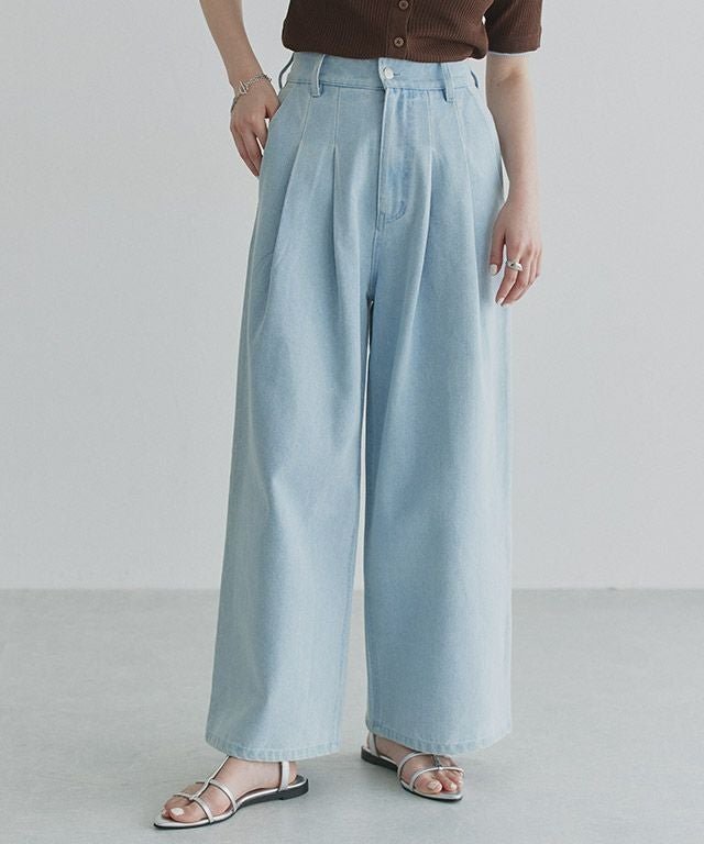 【ピエロ/Pierrot】のECLAM タックデザインデニムパンツ インテリア・キッズ・メンズ・レディースファッション・服の通販 founy(ファウニー) 　ファッション　Fashion　レディースファッション　Fashion for Women　パンツ　Pants & Trousers　デニムパンツ・ジーンズ・美脚デニム　Denim Jeans & Pants　トレンド　Trend, Trending Now　フロント　Front, Front Design　プチプライス・低価格　Affordable / Budget Price　リラックス　Relax, Relaxed Fit　ワイド　Wide, Wide Fit　[ECLAM] タックデザインデニムパンツ|ID: prp329100004972237 ipo3291000000037284604