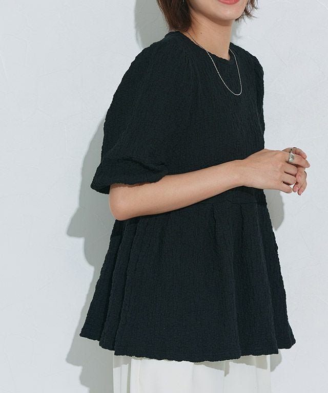 【ピエロ/Pierrot】の【B会場】ふくれジャカードウエストタックトップス インテリア・キッズ・メンズ・レディースファッション・服の通販 founy(ファウニー) 　ファッション　Fashion　レディースファッション　Fashion for Women　トップス・カットソー　Cut & Sew Tops　カットソー　Cut and Sewn Top　シンプル　Simple, Minimal　ジャカード／ジャガード　Jacquard, Woven Pattern　フェミニン　Feminine, Girly　プチプライス・低価格　Affordable / Budget Price　リラックス　Relax, Relaxed Fit　167cm / ブラック / M|ID: prp329100004972276 ipo3291000000037284807