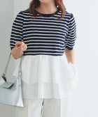 【ピエロ/Pierrot】の【B会場】布帛ドッキングペプラムニット 157cm / ネイビー×オフホワイト / M|ID: prp329100004972283 ipo3291000000037284830