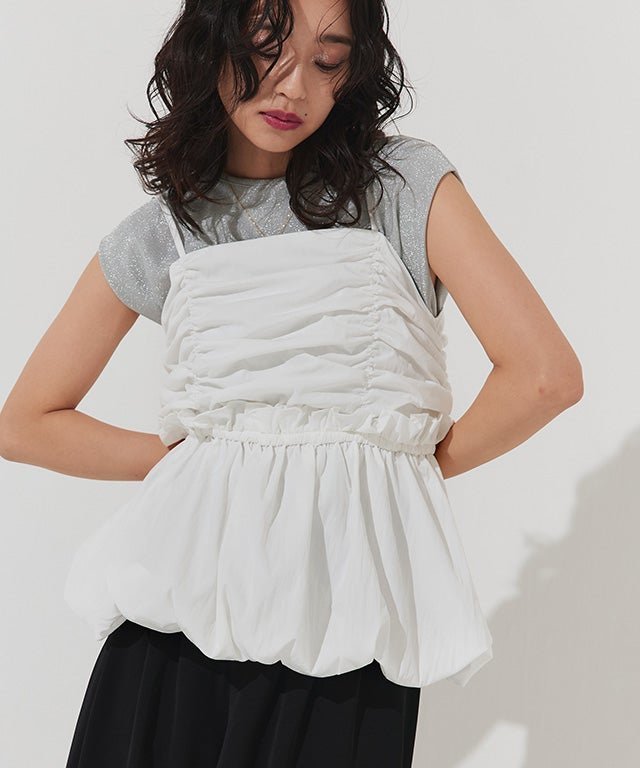 【ピエロ/Pierrot】のECLAM ギャザーバルーンビスチェ インテリア・キッズ・メンズ・レディースファッション・服の通販 founy(ファウニー) 　ファッション　Fashion　レディースファッション　Fashion for Women　トップス・カットソー　Cut & Sew Tops　ビスチェ　Bustiers & Corset Tops / Layered Bustier Style　2025年　2025　2025春夏・S/S　Spring/Summer 2025 SS25　おすすめ　Recommended / Our Picks　カットソー　Cut and Sewn Top　ギャザー　Gathered, Ruffled　シャーリング　Shirring, Ruched　ストライプ　Stripe, Striped Pattern　タンク　Tank Top, Sleeveless Top　デニム　Denim, Jeans Material　ドット　Polka Dot, Dot Pattern　バルーン　Balloon, Balloon Silhouette　ビスチェ　Bustier, Corset Top　フリル　Frill, Ruffle　プチプライス・低価格　Affordable / Budget Price　ベーシック　Basic, Essential　切替　Switching, Contrast Panel　無地　Plain, Solid Color　ギャザーバルーンビスチェ|ID: prp329100004972286 ipo3291000000037284844