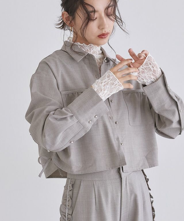【ピエロ/Pierrot】の【B会場】 ECLAM サイドドロストクロップドシャツ インテリア・キッズ・メンズ・レディースファッション・服の通販 founy(ファウニー) 　ファッション　Fashion　レディースファッション　Fashion for Women　トップス・カットソー　Cut & Sew Tops　シャツ・ブラウス・オフィスカジュアル　Elegant Blouses & Button-Ups　おすすめ　Recommended / Our Picks　セットアップ　Set-Up, Coordinated Outfit　デニム　Denim, Jeans Material　トレンド　Trend, Trending Now　フロント　Front, Front Design　プチプライス・低価格　Affordable / Budget Price　ロング　Long, Long-Length　羽織　Haori, Light Jacket　163cm / 杢グレージュ / M|ID: prp329100004972289 ipo3291000000037284859