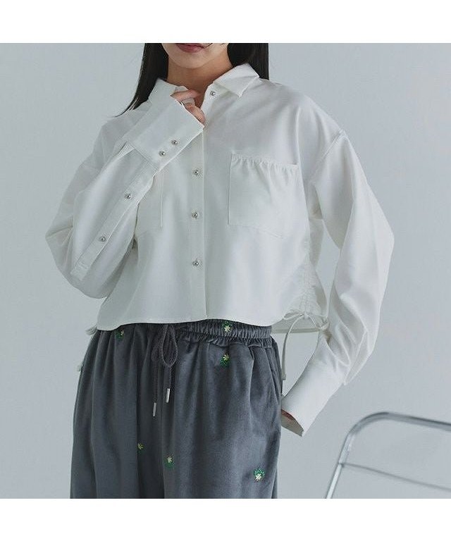 【ピエロ/Pierrot】の【B会場】 ECLAM サイドドロストクロップドシャツ インテリア・キッズ・メンズ・レディースファッション・服の通販 founy(ファウニー) 　ファッション　Fashion　レディースファッション　Fashion for Women　トップス・カットソー　Cut & Sew Tops　シャツ・ブラウス・オフィスカジュアル　Elegant Blouses & Button-Ups　おすすめ　Recommended / Our Picks　セットアップ　Set-Up, Coordinated Outfit　デニム　Denim, Jeans Material　トレンド　Trend, Trending Now　フロント　Front, Front Design　プチプライス・低価格　Affordable / Budget Price　ロング　Long, Long-Length　羽織　Haori, Light Jacket　163cm / オフホワイト / M|ID: prp329100004972289 ipo3291000000037284861