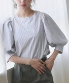 【ピエロ/Pierrot】のボリュームパフスリーブブラウス トップス レディース 163cm / ストライプ / グレー / M|ID: prp329100004972454 ipo3291000000037285642