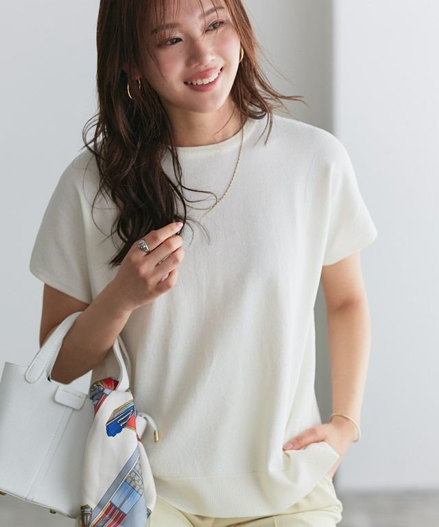 【ピエロ/Pierrot】の接触冷感/ウォッシャブル フレンチスリーブニット インテリア・キッズ・メンズ・レディースファッション・服の通販 founy(ファウニー) 　ファッション　Fashion　レディースファッション　Fashion for Women　トップス・カットソー　Cut & Sew Tops　ニット　Knit Tops & Sweaters　ウォッシャブル　Machine Washable　バランス　Balance, Style Balance　プチプライス・低価格　Affordable / Budget Price　エレガント 上品　Elegant　定番　Standard, Basic Item　166cm / オフホワイト / M|ID: prp329100004972473 ipo3291000000037285730