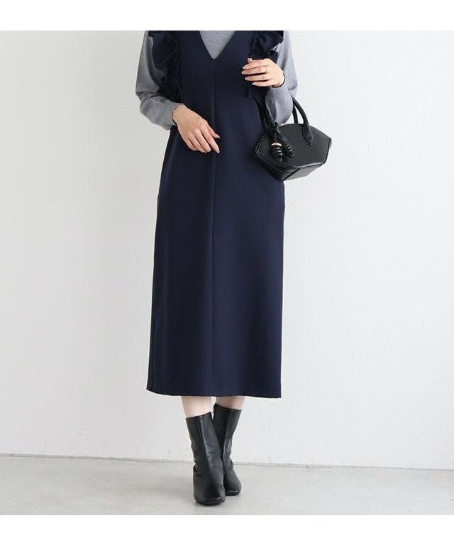 【ピエロ/Pierrot】のショルダーフリルVネックジャンパースカート インテリア・キッズ・メンズ・レディースファッション・服の通販 founy(ファウニー) 　ファッション　Fashion　レディースファッション　Fashion for Women　スカート　Skirts　ショルダー　Shoulder, Shoulder Strap　ストレッチ　Stretch, Stretchy Fabric　フリル　Frill, Ruffle　プチプライス・低価格　Affordable / Budget Price　163cm / ネイビー / M|ID: prp329100004972591 ipo3291000000037286186
