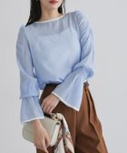 【ピエロ/Pierrot】の配色デザインシャーリングブラウス 167cm / サックス×アイボリー / M|ID: prp329100004972594 ipo3291000000037286206