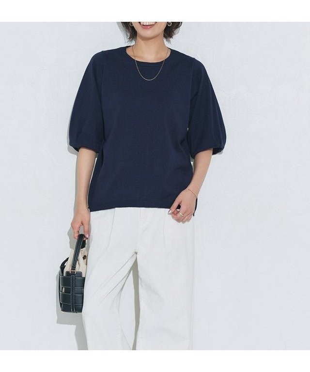 【ピエロ/Pierrot】の多機能ボリュームスリーブルーズニット インテリア・キッズ・メンズ・レディースファッション・服の通販 founy(ファウニー) 　ファッション　Fashion　レディースファッション　Fashion for Women　トップス・カットソー　Cut & Sew Tops　ニット　Knit Tops & Sweaters　ボリューム袖・フリルスリーブブラウス　Voluminous & Ruffle Sleeves / Puffy Sleeve Tops　ウォッシャブル　Machine Washable　シンプル　Simple, Minimal　スリーブ　Sleeve, Long Sleeve / Short Sleeve　フェミニン　Feminine, Girly　プチプライス・低価格　Affordable / Budget Price　ルーズ　Loose, Oversized　エレガント 上品　Elegant　抗菌　Antibacterial, Bacteria-Resistant　167cm / ネイビー / M|ID: prp329100004972611 ipo3291000000037286272