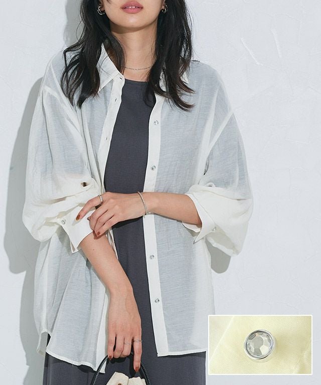 【ピエロ/Pierrot】の【A会場】ビジューシアーシャツ インテリア・キッズ・メンズ・レディースファッション・服の通販 founy(ファウニー) 　ファッション　Fashion　レディースファッション　Fashion for Women　トップス・カットソー　Cut & Sew Tops　シャツ・ブラウス・オフィスカジュアル　Elegant Blouses & Button-Ups　送料無料　Free Shipping　シアー　Sheer, See-Through　スリーブ　Sleeve, Long Sleeve / Short Sleeve　プチプライス・低価格　Affordable / Budget Price　ビジューシアーシャツ|ID: prp329100004972671 ipo3291000000037286546