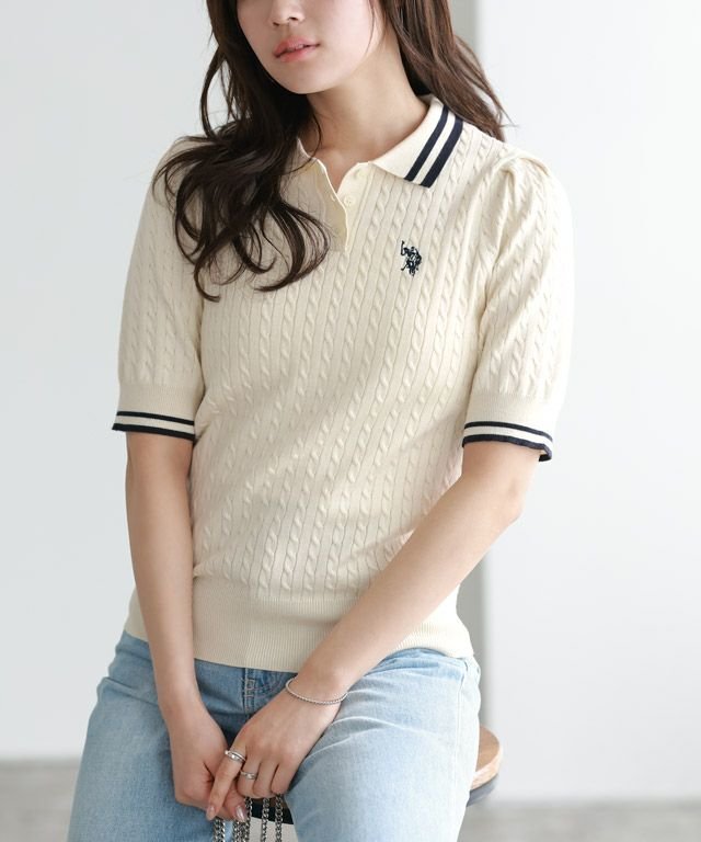 【ピエロ/Pierrot】の【U.S.POLO ASSN.】配色デザインポロニット インテリア・キッズ・メンズ・レディースファッション・服の通販 founy(ファウニー) 　ファッション　Fashion　レディースファッション　Fashion for Women　トップス・カットソー　Cut & Sew Tops　ニット　Knit Tops & Sweaters　トレンド　Trend, Trending Now　フェミニン　Feminine, Girly　プチプライス・低価格　Affordable / Budget Price　今季　This Season, Current Season　166cm / アイボリー×ネイビー / M|ID: prp329100004972681 ipo3291000000037286605