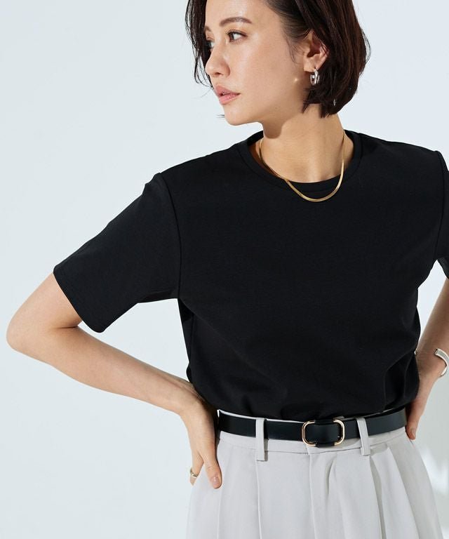 【ピエロ/Pierrot】のRASW コーマコットンベーシックTシャツ インテリア・キッズ・メンズ・レディースファッション・服の通販 founy(ファウニー) 　ファッション　Fashion　レディースファッション　Fashion for Women　トップス・カットソー　Cut & Sew Tops　シャツ・ブラウス・オフィスカジュアル　Elegant Blouses & Button-Ups　ロングTシャツ・Tシャツ　Longline T-Shirts & Tees　プチプライス・低価格　Affordable / Budget Price　エレガント 上品　Elegant　ブラック|ID: prp329100004972776 ipo3291000000037286961
