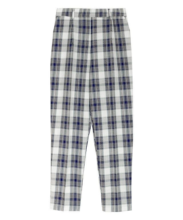 【ピエロ/Pierrot】の【アウトレットSALE!】チェックテーパードパンツ インテリア・キッズ・メンズ・レディースファッション・服の通販 founy(ファウニー) 　ファッション　Fashion　レディースファッション　Fashion for Women　パンツ　Pants & Trousers　アウトレット　Outlet / Clearance　サマー　Summer, Summer Style　センター　Center, Center Line　チェック　Check, Plaid, Tartan　フロント　Front, Front Design　プチプライス・低価格　Affordable / Budget Price　ネイビー|ID: prp329100004972822 ipo3291000000037287209