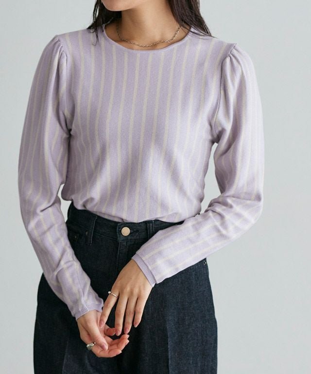 【ピエロ/Pierrot】のシルクタッチストライプニットプルオーバー インテリア・キッズ・メンズ・レディースファッション・服の通販 founy(ファウニー) 　ファッション　Fashion　レディースファッション　Fashion for Women　トップス・カットソー　Cut & Sew Tops　ニット　Knit Tops & Sweaters　カジュアルプルオーバー・ニットトップス　Pullovers & Knit Tops / Casual Pullovers　ギャザー　Gathered, Ruffled　シルク　Silk, 100% Silk　シンプル　Simple, Minimal　ストライプ　Stripe, Striped Pattern　プチプライス・低価格　Affordable / Budget Price　ラベンダー|ID: prp329100004972835 ipo3291000000037287263