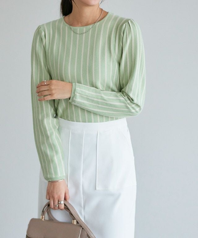 【ピエロ/Pierrot】のシルクタッチストライプニットプルオーバー インテリア・キッズ・メンズ・レディースファッション・服の通販 founy(ファウニー) 　ファッション　Fashion　レディースファッション　Fashion for Women　トップス・カットソー　Cut & Sew Tops　ニット　Knit Tops & Sweaters　カジュアルプルオーバー・ニットトップス　Pullovers & Knit Tops / Casual Pullovers　ギャザー　Gathered, Ruffled　シルク　Silk, 100% Silk　シンプル　Simple, Minimal　ストライプ　Stripe, Striped Pattern　プチプライス・低価格　Affordable / Budget Price　ミント|ID: prp329100004972835 ipo3291000000037287265