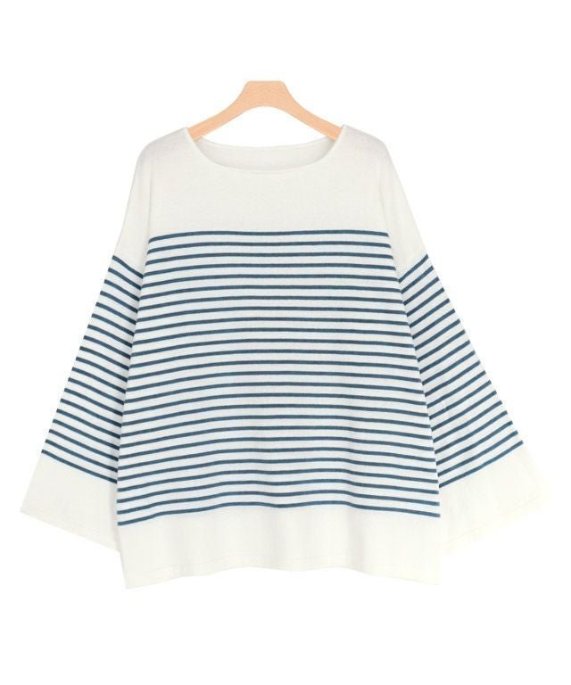 【ピエロ/Pierrot】のオーバーサイズボーダーニット インテリア・キッズ・メンズ・レディースファッション・服の通販 founy(ファウニー) 　ファッション　Fashion　レディースファッション　Fashion for Women　トップス・カットソー　Cut & Sew Tops　ニット　Knit Tops & Sweaters　スリーブ　Sleeve, Long Sleeve / Short Sleeve　プチプライス・低価格　Affordable / Budget Price　ボーダー　Border, Stripe　ルーズ　Loose, Oversized　ワイド　Wide, Wide Fit　オフホワイト×ブルー|ID: prp329100004972871 ipo3291000000037287427