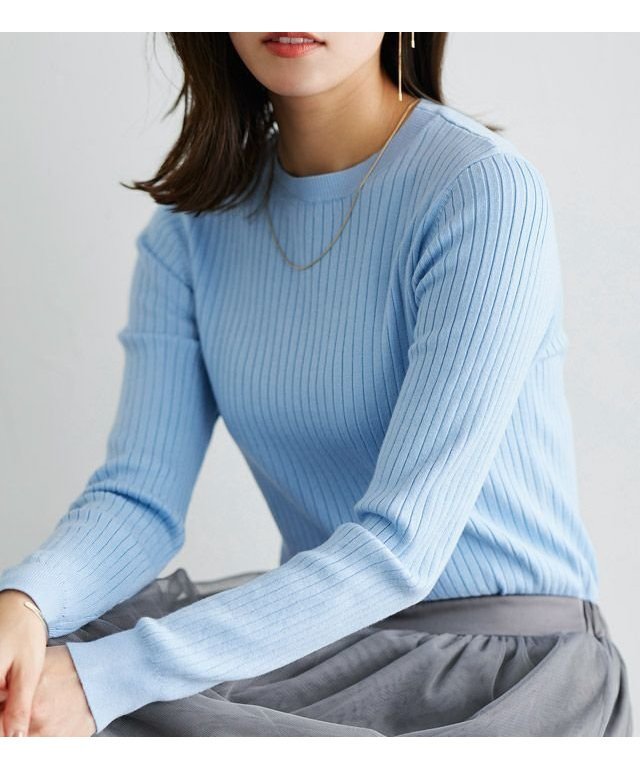 【ピエロ/Pierrot】のシルクタッチウォッシャブルリブニット インテリア・キッズ・メンズ・レディースファッション・服の通販 founy(ファウニー) 　ファッション　Fashion　レディースファッション　Fashion for Women　トップス・カットソー　Cut & Sew Tops　ニット　Knit Tops & Sweaters　インナー　Innerwear　シルク　Silk, 100% Silk　デコルテ　Décolleté, Neckline　フィット　Fit, Slim Fit　プチプライス・低価格　Affordable / Budget Price　エレガント 上品　Elegant　吸水　Absorbent, Quick-Dry　定番　Standard, Basic Item　167cm / ライトブルー / クルーネック / M|ID: prp329100004972906 ipo3291000000037287606