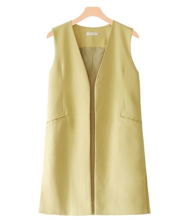 【ピエロ/Pierrot】の【アウトレットSALE!】 RASW ノーカラージレ インテリア・キッズ・メンズ・レディースファッション・服の通販 founy(ファウニー) 　ファッション　Fashion　レディースファッション　Fashion for Women　アウター　Coat / Outerwear Collection　トップス・カットソー　Cut & Sew Tops　ベスト&ジレ / 重ね着スタイル　Vests & Gilets　アウトレット　Outlet / Clearance　スリット　Slit, Slit Detail　トッパー　Topper, Light Cardigan　プチプライス・低価格　Affordable / Budget Price　ボックス　Boxy, Box Shape　エレガント 上品　Elegant　イエロー|ID: prp329100004972920 ipo3291000000037287684