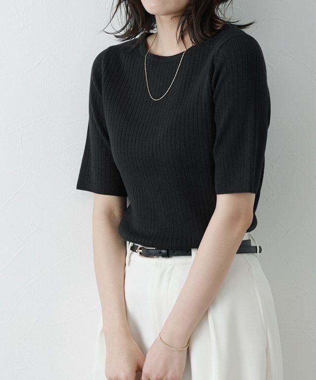【ピエロ/Pierrot】の【A会場】シルクタッチウォッシャブル半袖リブニット インテリア・キッズ・メンズ・レディースファッション・服の通販 founy(ファウニー) https://founy.com/ ファッション Fashion レディースファッション Fashion for Women トップス・カットソー Cut & Sew Tops ニット Knit Tops & Sweaters 送料無料 Free Shipping シルク Silk, 100% Silk デコルテ Décolleté, Neckline フィット Fit, Slim Fit プチプライス・低価格 Affordable / Budget Price リブニット Rib Knit, Ribbed Knit エレガント 上品 Elegant 半袖 Short Sleeve, Half Sleeve 吸水 Absorbent, Quick-Dry 定番 Standard, Basic Item |ID: prp329100004972944 ipo3291000000037287800