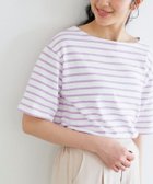 【ピエロ/Pierrot】のカラーボーダーTシャツ オフホワイト×ラベンダー|ID: prp329100004972959 ipo3291000000037287874