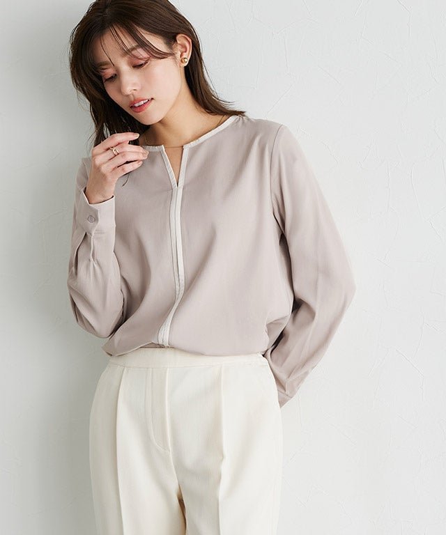【ピエロ/Pierrot】の配色キーネックブラウス インテリア・キッズ・メンズ・レディースファッション・服の通販 founy(ファウニー) 　ファッション　Fashion　レディースファッション　Fashion for Women　トップス・カットソー　Cut & Sew Tops　シャツ・ブラウス・オフィスカジュアル　Elegant Blouses & Button-Ups　シンプル　Simple, Minimal　パイピング　Piping, Trim Design　プチプライス・低価格　Affordable / Budget Price　エレガント 上品　Elegant　配色キーネックブラウス|ID: prp329100004972967 ipo3291000000037287916
