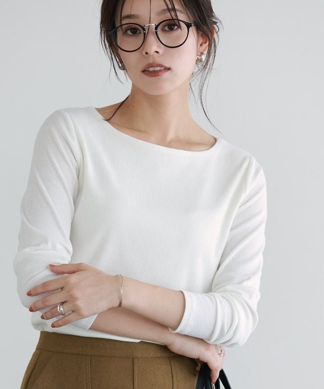 【ピエロ/Pierrot】のネックが選べるテレコリブカットソー インテリア・キッズ・メンズ・レディースファッション・服の通販 founy(ファウニー) 　ファッション　Fashion　レディースファッション　Fashion for Women　トップス・カットソー　Cut & Sew Tops　カットソー・ベーシックTシャツ　Cut-and-Sewn Tops / Stretch Tees & Basics　送料無料　Free Shipping　クラシック　Classic, Timeless Style　スクエア　Square, Square Shape　デコルテ　Décolleté, Neckline　プチプライス・低価格　Affordable / Budget Price　ワイド　Wide, Wide Fit　167cm / オフホワイト / ボートネック / M|ID: prp329100004972972 ipo3291000000037287936