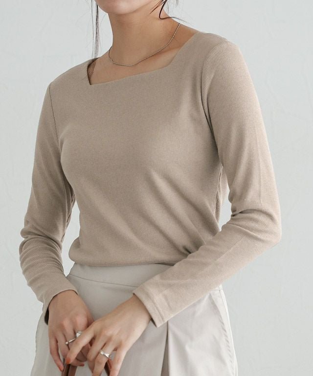【ピエロ/Pierrot】のネックが選べるテレコリブカットソー インテリア・キッズ・メンズ・レディースファッション・服の通販 founy(ファウニー) 　ファッション　Fashion　レディースファッション　Fashion for Women　トップス・カットソー　Cut & Sew Tops　カットソー・ベーシックTシャツ　Cut-and-Sewn Tops / Stretch Tees & Basics　送料無料　Free Shipping　クラシック　Classic, Timeless Style　スクエア　Square, Square Shape　デコルテ　Décolleté, Neckline　プチプライス・低価格　Affordable / Budget Price　ワイド　Wide, Wide Fit　167cm / ライトベージュ / スクエアネック / M|ID: prp329100004972972 ipo3291000000037287937