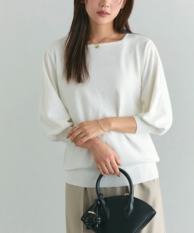 【ピエロ/Pierrot】の選べるネックシルクタッチバルーンニット インテリア・キッズ・メンズ・レディースファッション・服の通販 founy(ファウニー) 　ファッション　Fashion　レディースファッション　Fashion for Women　トップス・カットソー　Cut & Sew Tops　ニット　Knit Tops & Sweaters　シルク　Silk, 100% Silk　シンプル　Simple, Minimal　スクエア　Square, Square Shape　スリーブ　Sleeve, Long Sleeve / Short Sleeve　バルーン　Balloon, Balloon Silhouette　プチプライス・低価格　Affordable / Budget Price　エレガント 上品　Elegant　166cm / オフホワイト / スクエアネック / M|ID: prp329100004972973 ipo3291000000037287955