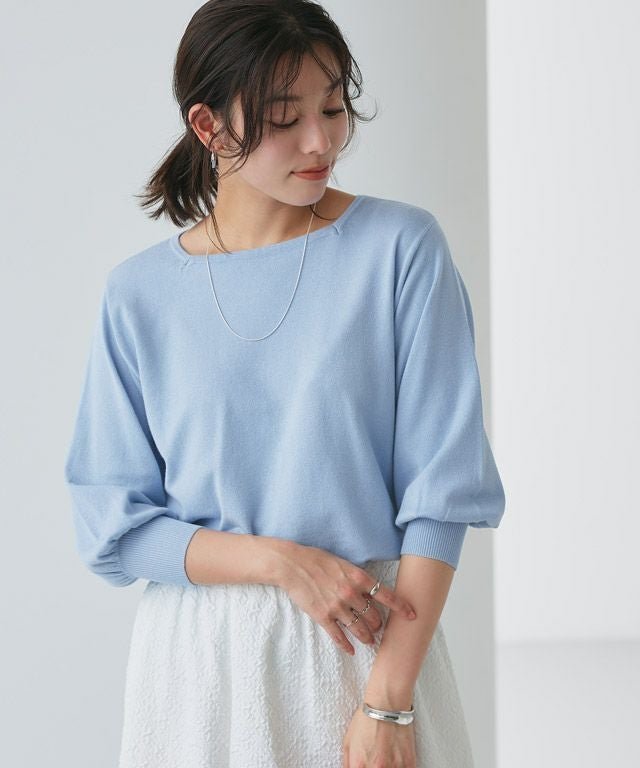 【ピエロ/Pierrot】の選べるネックシルクタッチバルーンニット インテリア・キッズ・メンズ・レディースファッション・服の通販 founy(ファウニー) 　ファッション　Fashion　レディースファッション　Fashion for Women　トップス・カットソー　Cut & Sew Tops　ニット　Knit Tops & Sweaters　シルク　Silk, 100% Silk　シンプル　Simple, Minimal　スクエア　Square, Square Shape　スリーブ　Sleeve, Long Sleeve / Short Sleeve　バルーン　Balloon, Balloon Silhouette　プチプライス・低価格　Affordable / Budget Price　エレガント 上品　Elegant　167cm / ライトブルー / スクエアネック / M|ID: prp329100004972973 ipo3291000000037287958