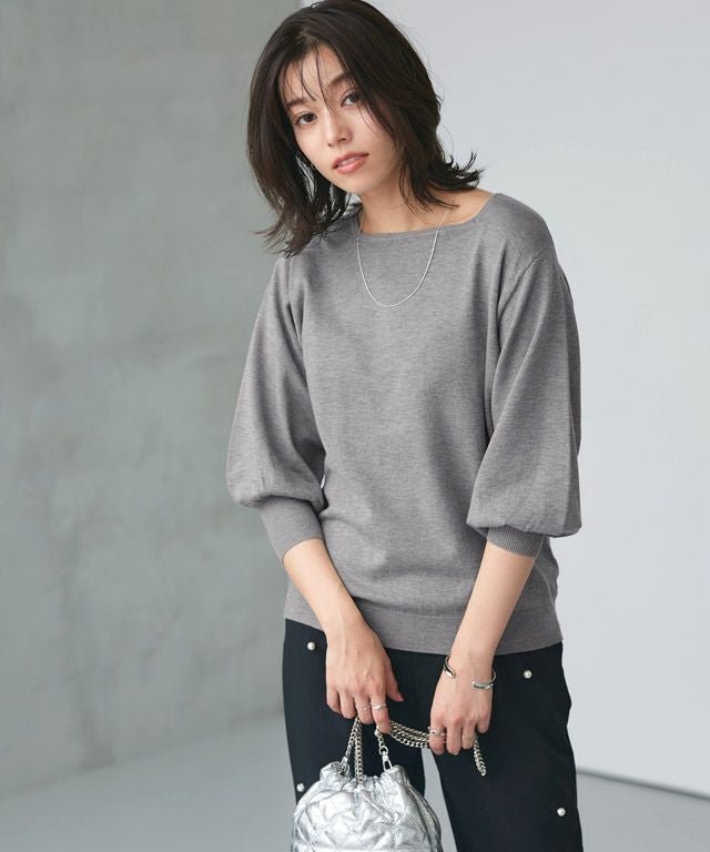 【ピエロ/Pierrot】の選べるネックシルクタッチバルーンニット インテリア・キッズ・メンズ・レディースファッション・服の通販 founy(ファウニー) 　ファッション　Fashion　レディースファッション　Fashion for Women　トップス・カットソー　Cut & Sew Tops　ニット　Knit Tops & Sweaters　シルク　Silk, 100% Silk　シンプル　Simple, Minimal　スクエア　Square, Square Shape　スリーブ　Sleeve, Long Sleeve / Short Sleeve　バルーン　Balloon, Balloon Silhouette　プチプライス・低価格　Affordable / Budget Price　エレガント 上品　Elegant　167cm / 杢グレー / スクエアネック / M|ID: prp329100004972973 ipo3291000000037287959