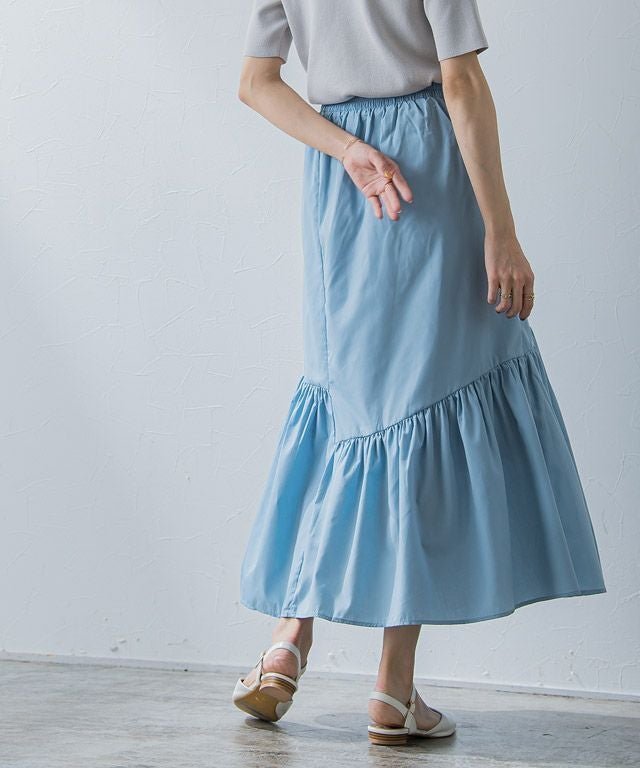 【ピエロ/Pierrot】の【アウトレットSALE!】ギャザー切り替えスカート インテリア・キッズ・メンズ・レディースファッション・服の通販 founy(ファウニー) 　ファッション　Fashion　レディースファッション　Fashion for Women　スカート　Skirts　アウトレット　Outlet / Clearance　アシンメトリー　Asymmetrical Style　ギャザー　Gathered, Ruffled　シンプル　Simple, Minimal　プチプライス・低価格　Affordable / Budget Price　ブルー|ID: prp329100004973012 ipo3291000000037288173