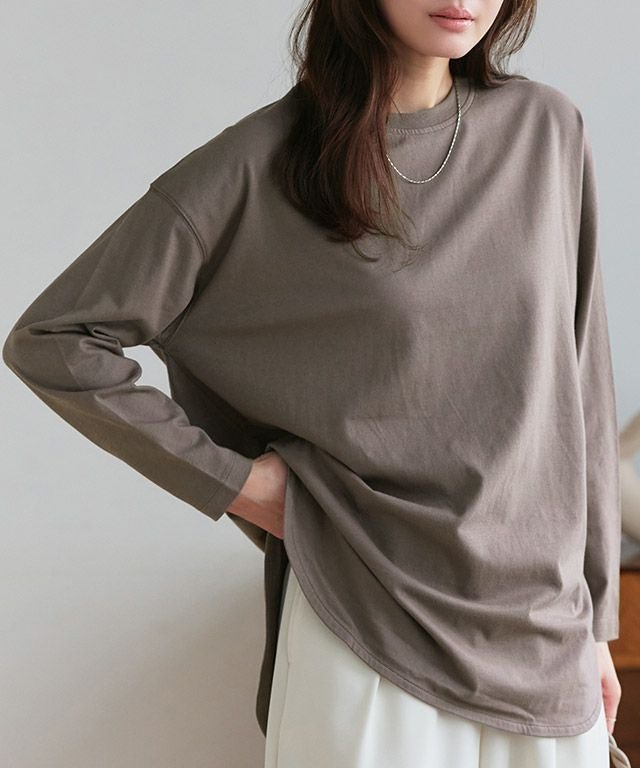 【ピエロ/Pierrot】のコットンロングスリーブTシャツ インテリア・キッズ・メンズ・レディースファッション・服の通販 founy(ファウニー) 　ファッション　Fashion　レディースファッション　Fashion for Women　トップス・カットソー　Cut & Sew Tops　シャツ・ブラウス・オフィスカジュアル　Elegant Blouses & Button-Ups　ロングTシャツ・Tシャツ　Longline T-Shirts & Tees　シンプル　Simple, Minimal　スリーブ　Sleeve, Long Sleeve / Short Sleeve　プチプライス・低価格　Affordable / Budget Price　リラックス　Relax, Relaxed Fit　ロング　Long, Long-Length　吸水　Absorbent, Quick-Dry　167cm / モカ / M|ID: prp329100004973029 ipo3291000000037288254