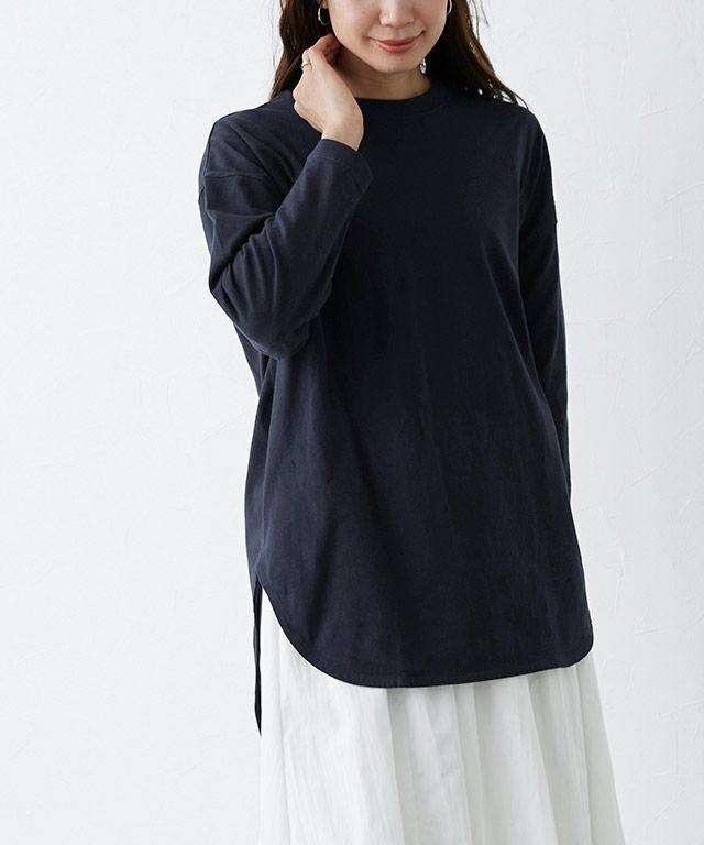 【ピエロ/Pierrot】のコットンロングスリーブTシャツ インテリア・キッズ・メンズ・レディースファッション・服の通販 founy(ファウニー) 　ファッション　Fashion　レディースファッション　Fashion for Women　トップス・カットソー　Cut & Sew Tops　シャツ・ブラウス・オフィスカジュアル　Elegant Blouses & Button-Ups　ロングTシャツ・Tシャツ　Longline T-Shirts & Tees　シンプル　Simple, Minimal　スリーブ　Sleeve, Long Sleeve / Short Sleeve　プチプライス・低価格　Affordable / Budget Price　リラックス　Relax, Relaxed Fit　ロング　Long, Long-Length　吸水　Absorbent, Quick-Dry　165cm / ネイビー / M|ID: prp329100004973029 ipo3291000000037288258