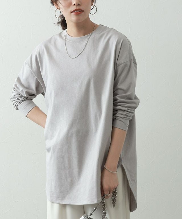 【ピエロ/Pierrot】のコットンロングスリーブTシャツ インテリア・キッズ・メンズ・レディースファッション・服の通販 founy(ファウニー) 　ファッション　Fashion　レディースファッション　Fashion for Women　トップス・カットソー　Cut & Sew Tops　シャツ・ブラウス・オフィスカジュアル　Elegant Blouses & Button-Ups　ロングTシャツ・Tシャツ　Longline T-Shirts & Tees　シンプル　Simple, Minimal　スリーブ　Sleeve, Long Sleeve / Short Sleeve　プチプライス・低価格　Affordable / Budget Price　リラックス　Relax, Relaxed Fit　ロング　Long, Long-Length　吸水　Absorbent, Quick-Dry　167cm / ライトグレー / M|ID: prp329100004973029 ipo3291000000037288260