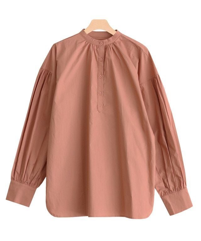 【ピエロ/Pierrot】の【アウトレットSALE!】バンドカラーボリュームスリーブシャツ インテリア・キッズ・メンズ・レディースファッション・服の通販 founy(ファウニー) 　ファッション　Fashion　レディースファッション　Fashion for Women　トップス・カットソー　Cut & Sew Tops　シャツ・ブラウス・オフィスカジュアル　Elegant Blouses & Button-Ups　ボリューム袖・フリルスリーブブラウス　Voluminous & Ruffle Sleeves / Puffy Sleeve Tops　アウトレット　Outlet / Clearance　ギャザー　Gathered, Ruffled　プチプライス・低価格　Affordable / Budget Price　ベイクドピンク|ID: prp329100004973032 ipo3291000000037288270