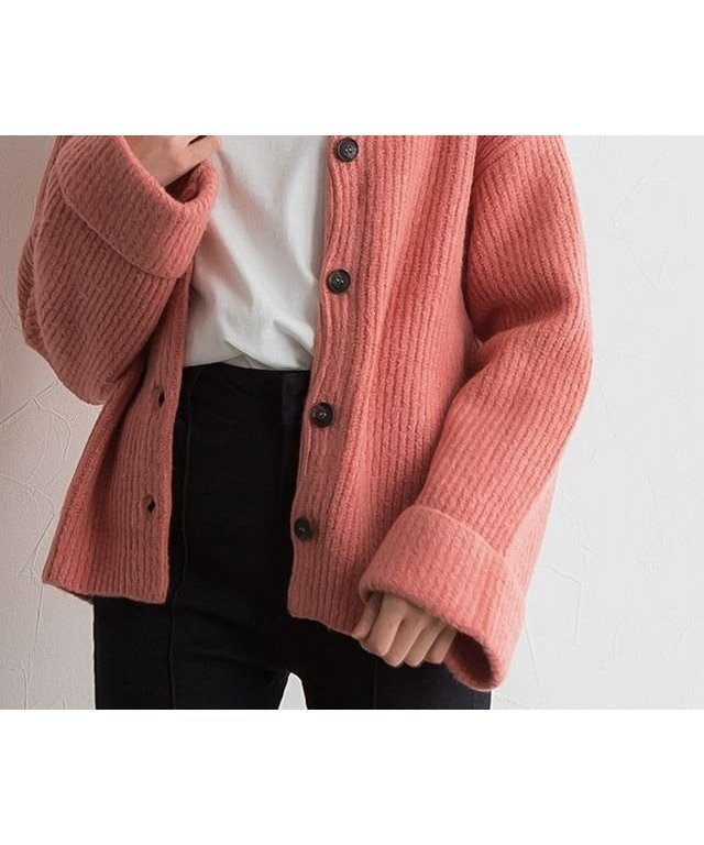 【ピエロ/Pierrot】のボリュームニットカーディガン インテリア・キッズ・メンズ・レディースファッション・服の通販 founy(ファウニー) 　ファッション　Fashion　レディースファッション　Fashion for Women　トップス・カットソー　Cut & Sew Tops　ニット　Knit Tops & Sweaters　カーディガン・羽織り　Layered Style Cardigans　カーディガン　Cardigan, Knitwear　プチプライス・低価格　Affordable / Budget Price　畦　Ribbed Knit　ピンクオレンジ|ID: prp329100004973064 ipo3291000000037288403