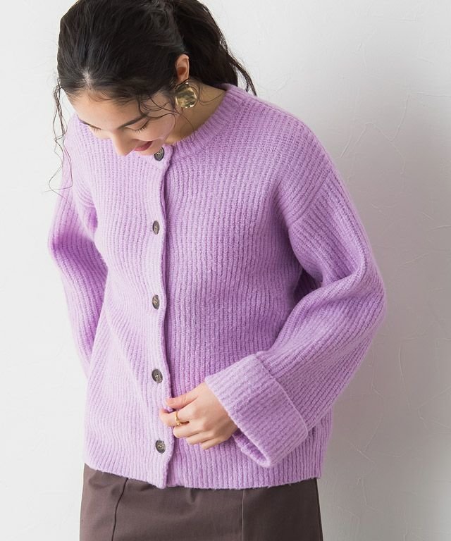 【ピエロ/Pierrot】のボリュームニットカーディガン インテリア・キッズ・メンズ・レディースファッション・服の通販 founy(ファウニー) 　ファッション　Fashion　レディースファッション　Fashion for Women　トップス・カットソー　Cut & Sew Tops　ニット　Knit Tops & Sweaters　カーディガン・羽織り　Layered Style Cardigans　カーディガン　Cardigan, Knitwear　プチプライス・低価格　Affordable / Budget Price　畦　Ribbed Knit　ラベンダー|ID: prp329100004973064 ipo3291000000037288404