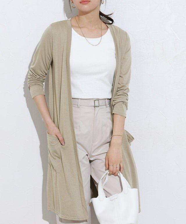【ピエロ/Pierrot】の【A会場】UVカット裾スリットカーディガン インテリア・キッズ・メンズ・レディースファッション・服の通販 founy(ファウニー) 　ファッション　Fashion　レディースファッション　Fashion for Women　トップス・カットソー　Cut & Sew Tops　カーディガン・羽織り　Layered Style Cardigans　送料無料　Free Shipping　カーディガン　Cardigan, Knitwear　シンプル　Simple, Minimal　スリット　Slit, Slit Detail　プチプライス・低価格　Affordable / Budget Price　ポケット　Pocket, Pocket Detail　ロング　Long, Long-Length　166cm / グレージュ / M|ID: prp329100004973080 ipo3291000000037288471