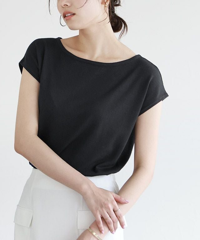 【ピエロ/Pierrot】の【A会場】選べる2ネックシルクタッチフレンチスリーブニット インテリア・キッズ・メンズ・レディースファッション・服の通販 founy(ファウニー) 　ファッション　Fashion　レディースファッション　Fashion for Women　トップス・カットソー　Cut & Sew Tops　ニット　Knit Tops & Sweaters　送料無料　Free Shipping　シルク　Silk, 100% Silk　スリーブ　Sleeve, Long Sleeve / Short Sleeve　フレンチ　French, French Style　プチプライス・低価格　Affordable / Budget Price　ワイド　Wide, Wide Fit　吸水　Absorbent, Quick-Dry　167cm / ブラック / クルーネック / M|ID: prp329100004973092 ipo3291000000037288526
