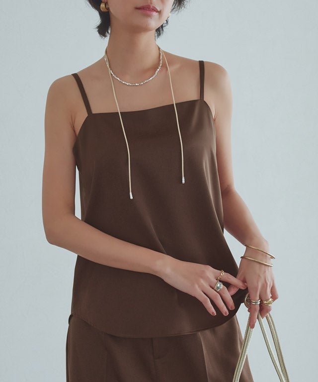 【ピエロ/Pierrot】のRASW 2wayサテンキャミソール インテリア・キッズ・メンズ・レディースファッション・服の通販 founy(ファウニー) 　ファッション　Fashion　レディースファッション　Fashion for Women　トップス・カットソー　Cut & Sew Tops　キャミソール&ノースリーブ　Camisoles & Sleeveless Tops　おすすめ　Recommended / Our Picks　キャミソール　Camisole, Spaghetti Strap Top　サテン　Satin, Glossy Fabric　シンプル　Simple, Minimal　スクエア　Square, Square Shape　セットアップ　Set-Up, Coordinated Outfit　プチプライス・低価格　Affordable / Budget Price　エレガント 上品　Elegant　166cm / ブラウン / M|ID: prp329100004973125 ipo3291000000037288668