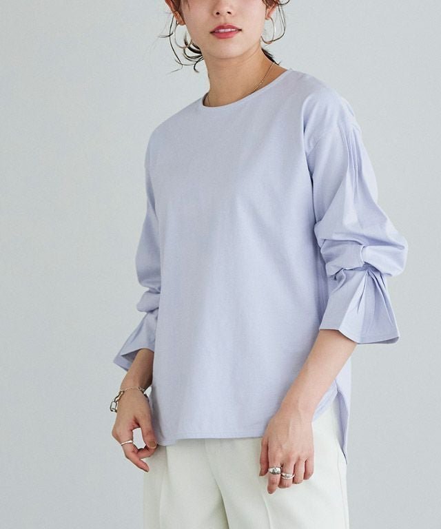 【ピエロ/Pierrot】のキャンディピンタックスリーブカットソー インテリア・キッズ・メンズ・レディースファッション・服の通販 founy(ファウニー) 　ファッション　Fashion　レディースファッション　Fashion for Women　トップス・カットソー　Cut & Sew Tops　カットソー・ベーシックTシャツ　Cut-and-Sewn Tops / Stretch Tees & Basics　カットソー　Cut and Sewn Top　スリーブ　Sleeve, Long Sleeve / Short Sleeve　プチプライス・低価格　Affordable / Budget Price　アイスブルー|ID: prp329100004973138 ipo3291000000037288771