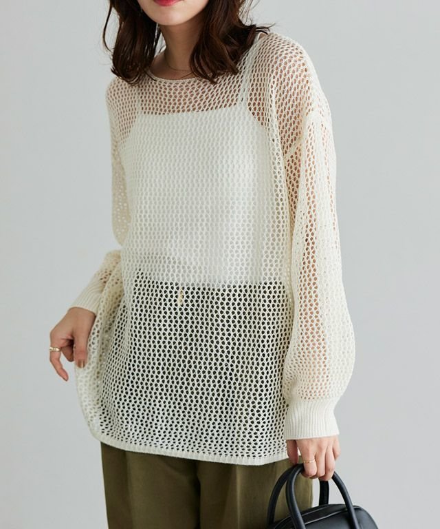 【ピエロ/Pierrot】の【A会場】メッシュルーズニット インテリア・キッズ・メンズ・レディースファッション・服の通販 founy(ファウニー) 　ファッション　Fashion　レディースファッション　Fashion for Women　トップス・カットソー　Cut & Sew Tops　ニット　Knit Tops & Sweaters　送料無料　Free Shipping　キャミソール　Camisole, Spaghetti Strap Top　タンク　Tank Top, Sleeveless Top　プチプライス・低価格　Affordable / Budget Price　メッシュ　Mesh, Net Fabric　エレガント 上品　Elegant　オフホワイト|ID: prp329100004973142 ipo3291000000037288792