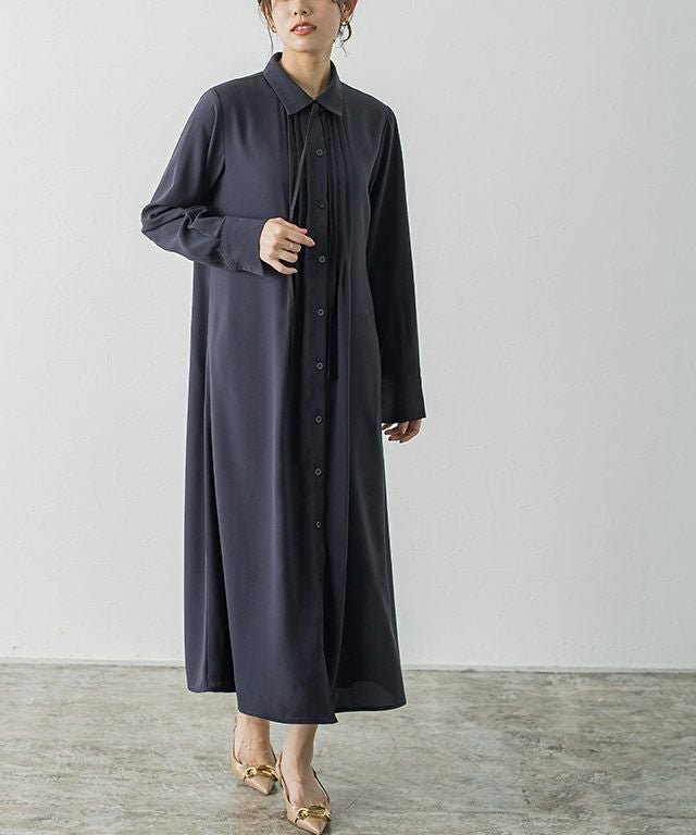 【ピエロ/Pierrot】の【アウトレットSALE!】選べる柄配色リボンピンタックワンピース インテリア・キッズ・メンズ・レディースファッション・服の通販 founy(ファウニー) 　ファッション　Fashion　レディースファッション　Fashion for Women　ワンピース　Dresses　アウトレット　Outlet / Clearance　プチプライス・低価格　Affordable / Budget Price　リボン　Ribbon, Bow　無地/ネイビー×ブラック|ID: prp329100004973172 ipo3291000000037289049