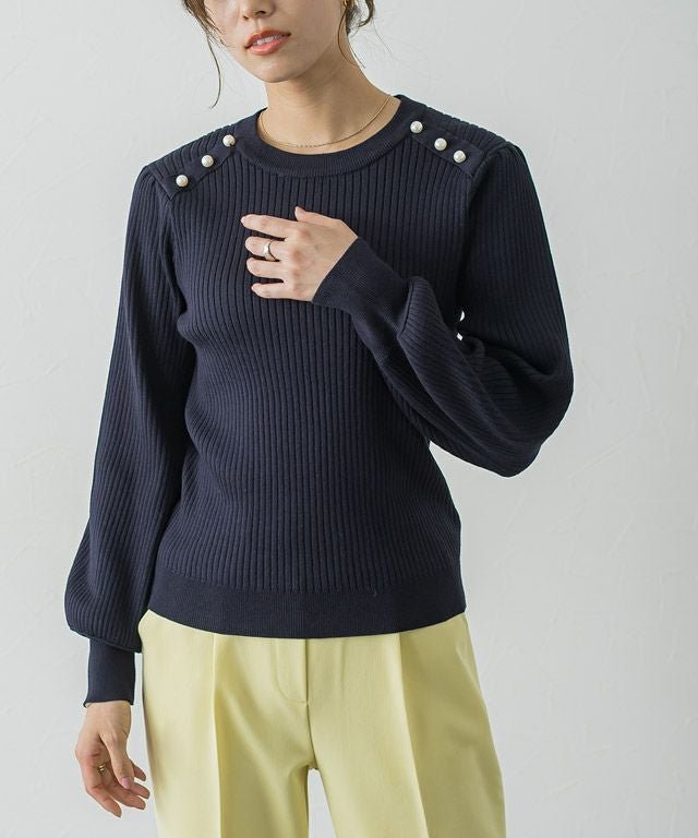 【ピエロ/Pierrot】の【アウトレットSALE!】ショルダーパールボタンニット インテリア・キッズ・メンズ・レディースファッション・服の通販 founy(ファウニー) 　ファッション　Fashion　レディースファッション　Fashion for Women　トップス・カットソー　Cut & Sew Tops　ニット　Knit Tops & Sweaters　アウトレット　Outlet / Clearance　パール　Pearl, Pearl Accent　プチプライス・低価格　Affordable / Budget Price　ネイビー|ID: prp329100004973175 ipo3291000000037289063