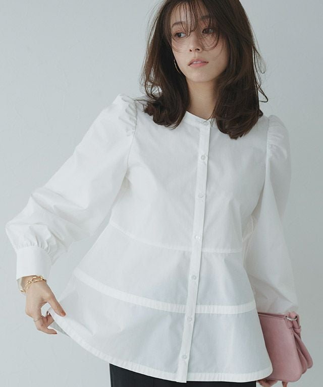 【ピエロ/Pierrot】のパフスリーブペプラムブラウス インテリア・キッズ・メンズ・レディースファッション・服の通販 founy(ファウニー) 　ファッション　Fashion　レディースファッション　Fashion for Women　トップス・カットソー　Cut & Sew Tops　シャツ・ブラウス・オフィスカジュアル　Elegant Blouses & Button-Ups　フェミニン　Feminine, Girly　プチプライス・低価格　Affordable / Budget Price　ペプラム　Peplum, Flared Hem　オフホワイト|ID: prp329100004973176 ipo3291000000037289072
