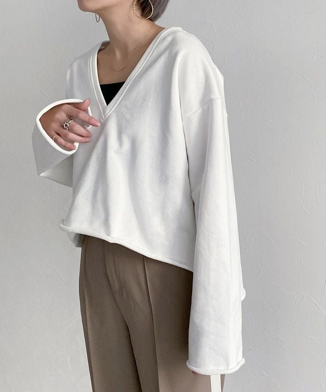 【ピエロ/Pierrot】のRASW ディープVネックスウェットプルオーバー 大人の最旬トレンドファッション＆コーディネート founy(ファウニー) 　ファッション　Fashion　レディースファッション　Fashion for Women　トップス・カットソー　Cut & Sew Tops　レディースパーカー・カジュアルフーディー　Casual Hoodies & Sweatshirts　カジュアルプルオーバー・ニットトップス　Pullovers & Knit Tops / Casual Pullovers　スウェット・クルーネックトップス　Sweatshirts & Crewnecks / Relaxed Fit Sweat Tops　Vネックトップス　V-Neck Tops / V-Cut Neckline Shirts　カットオフ　Cut-Off Design　クロップド　Cropped, Short Length　コンパクト　Compact, Small Size　フロント　Front, Front Design　プチプライス・低価格　Affordable / Budget Price　ボトム　Bottoms, Lower Wear　エレガント 上品　Elegant　 other-1|ID: prp329100004973188 ipo3291000000037289114