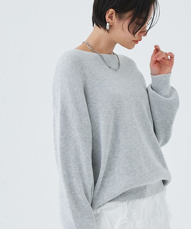 【ピエロ/Pierrot】のRASW 綿100%クルーネックニット インテリア・キッズ・メンズ・レディースファッション・服の通販 founy(ファウニー) 　ファッション　Fashion　レディースファッション　Fashion for Women　トップス・カットソー　Cut & Sew Tops　ニット　Knit Tops & Sweaters　プチプライス・低価格　Affordable / Budget Price　ロング　Long, Long-Length　畦　Ribbed Knit　165cm / ライトグレー / M|ID: prp329100004973192 ipo3291000000037289136