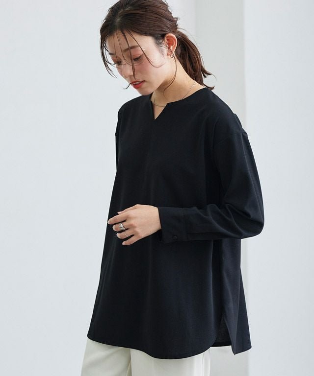 【ピエロ/Pierrot】の【アウトレットSALE!】キーネックチュニックTブラウス インテリア・キッズ・メンズ・レディースファッション・服の通販 founy(ファウニー) 　ファッション　Fashion　レディースファッション　Fashion for Women　トップス・カットソー　Cut & Sew Tops　シャツ・ブラウス・オフィスカジュアル　Elegant Blouses & Button-Ups　アウトレット　Outlet / Clearance　カットソー　Cut and Sewn Top　シンプル　Simple, Minimal　ジョーゼット　Georgette, Semi-Sheer Fabric　チュニック　Tunic, Long Top　プチプライス・低価格　Affordable / Budget Price　ブラック|ID: prp329100004973207 ipo3291000000037289186