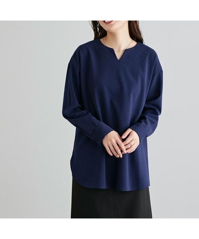 【ピエロ/Pierrot】の【アウトレットSALE!】キーネックチュニックTブラウス インテリア・キッズ・メンズ・レディースファッション・服の通販 founy(ファウニー) 　ファッション　Fashion　レディースファッション　Fashion for Women　トップス・カットソー　Cut & Sew Tops　シャツ・ブラウス・オフィスカジュアル　Elegant Blouses & Button-Ups　アウトレット　Outlet / Clearance　カットソー　Cut and Sewn Top　シンプル　Simple, Minimal　ジョーゼット　Georgette, Semi-Sheer Fabric　チュニック　Tunic, Long Top　プチプライス・低価格　Affordable / Budget Price　ネイビー|ID: prp329100004973207 ipo3291000000037289187