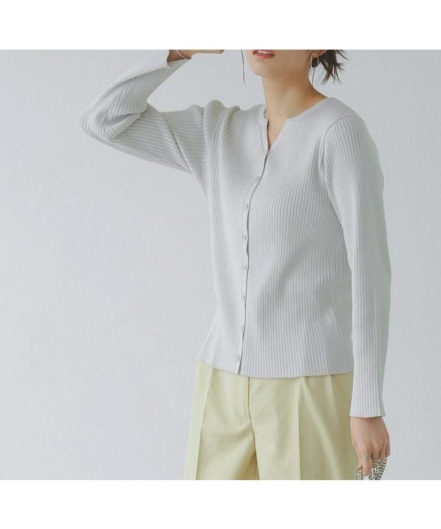 【ピエロ/Pierrot】のキーネックリブニットカーディガン インテリア・キッズ・メンズ・レディースファッション・服の通販 founy(ファウニー) 　ファッション　Fashion　レディースファッション　Fashion for Women　トップス・カットソー　Cut & Sew Tops　ニット　Knit Tops & Sweaters　カーディガン・羽織り　Layered Style Cardigans　プチプライス・低価格　Affordable / Budget Price　167cm / グレー / M|ID: prp329100004973221 ipo3291000000037289242